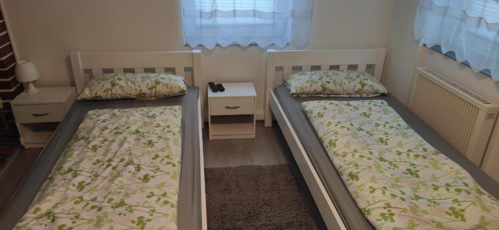 LauingenにあるStefan & Andreaのベッドルーム1室(隣り合わせのベッド2台付)