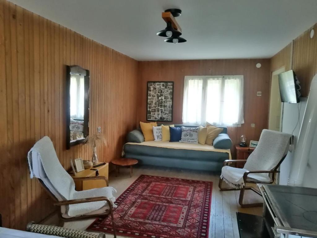 - un salon avec un canapé et deux chaises dans l'établissement Simina kuća, à Bajina Bašta