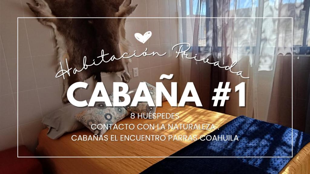 a poster for a restaurant with a woman looking out a window at Cabañas El Encuentro in Parras de la Fuente