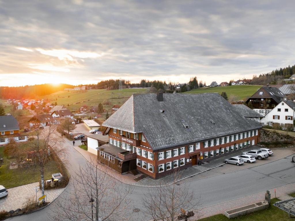 an aerial view of a large building with a roof at Boutiquehotel Ochsen in Lenzkirch