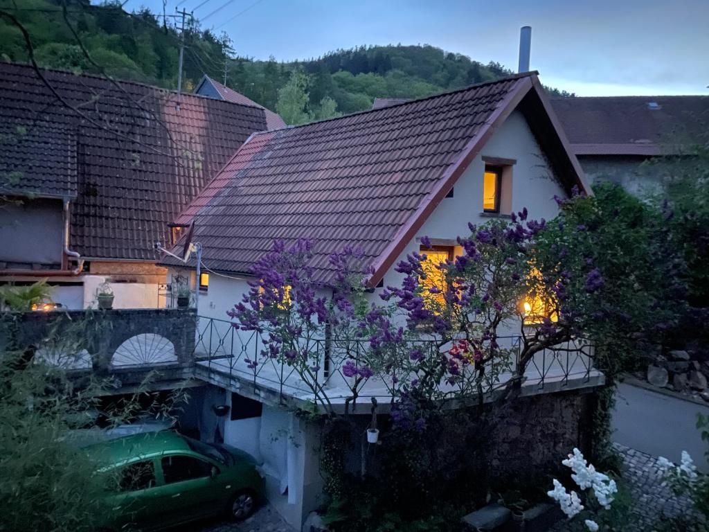 ein Haus mit einem davor geparkt in der Unterkunft Casita linda, am Donnersberg in Dannenfels