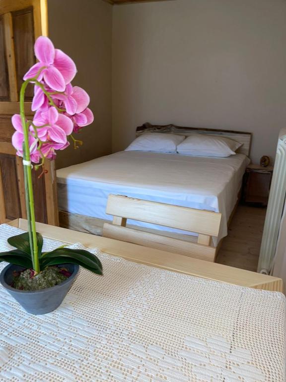 Łóżko lub łóżka w pokoju w obiekcie Guesthouse "Gjin Thana"