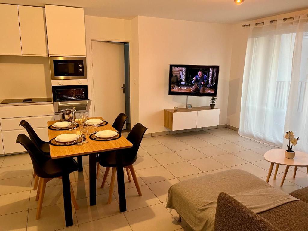TV a/nebo společenská místnost v ubytování Appartement cosy à Bron