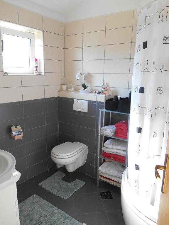 a bathroom with a toilet and a sink at Pension Oaza in Hvar