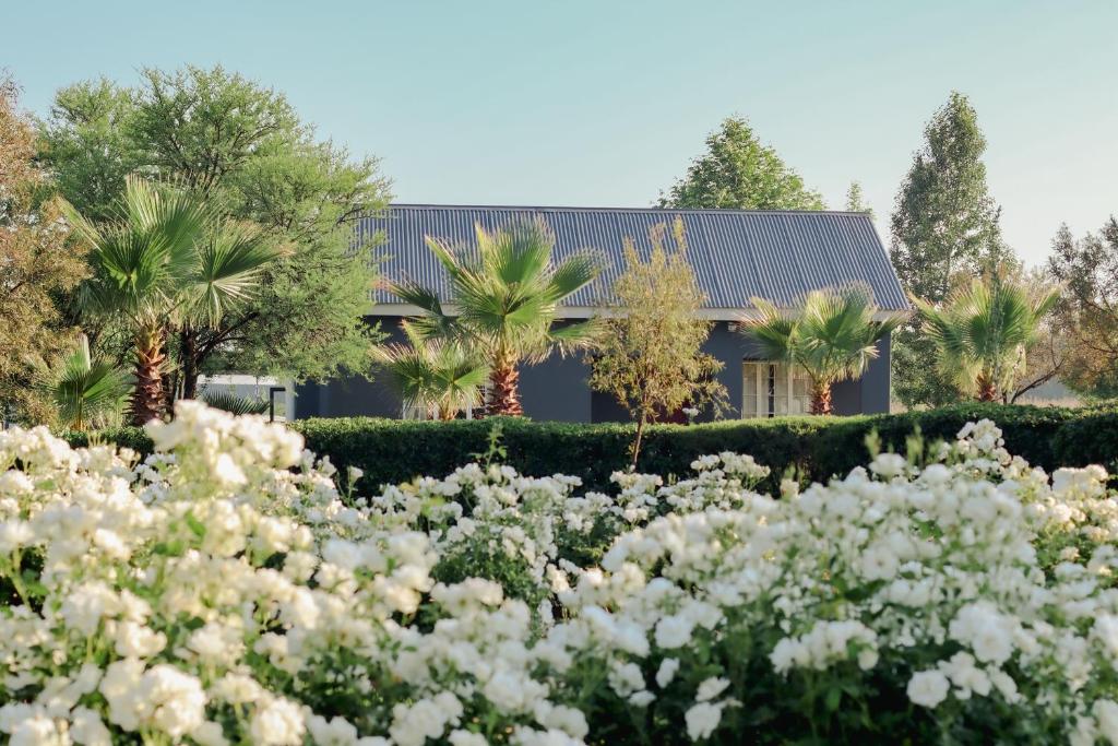 a house with a garden with white flowers at The Meander Estate in Balmoral