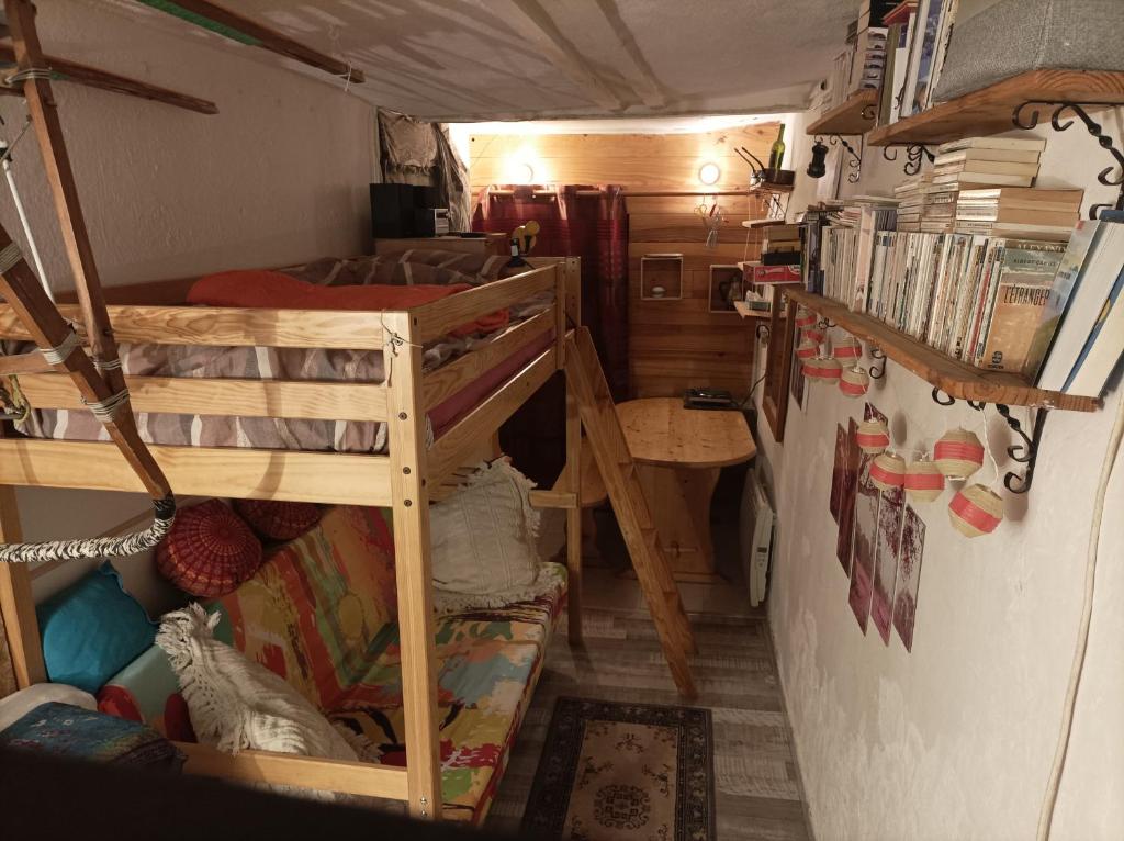 ein kleines Zimmer mit einem Etagenbett in einem Zimmer in der Unterkunft Atypique Briançon Cosy in Briançon