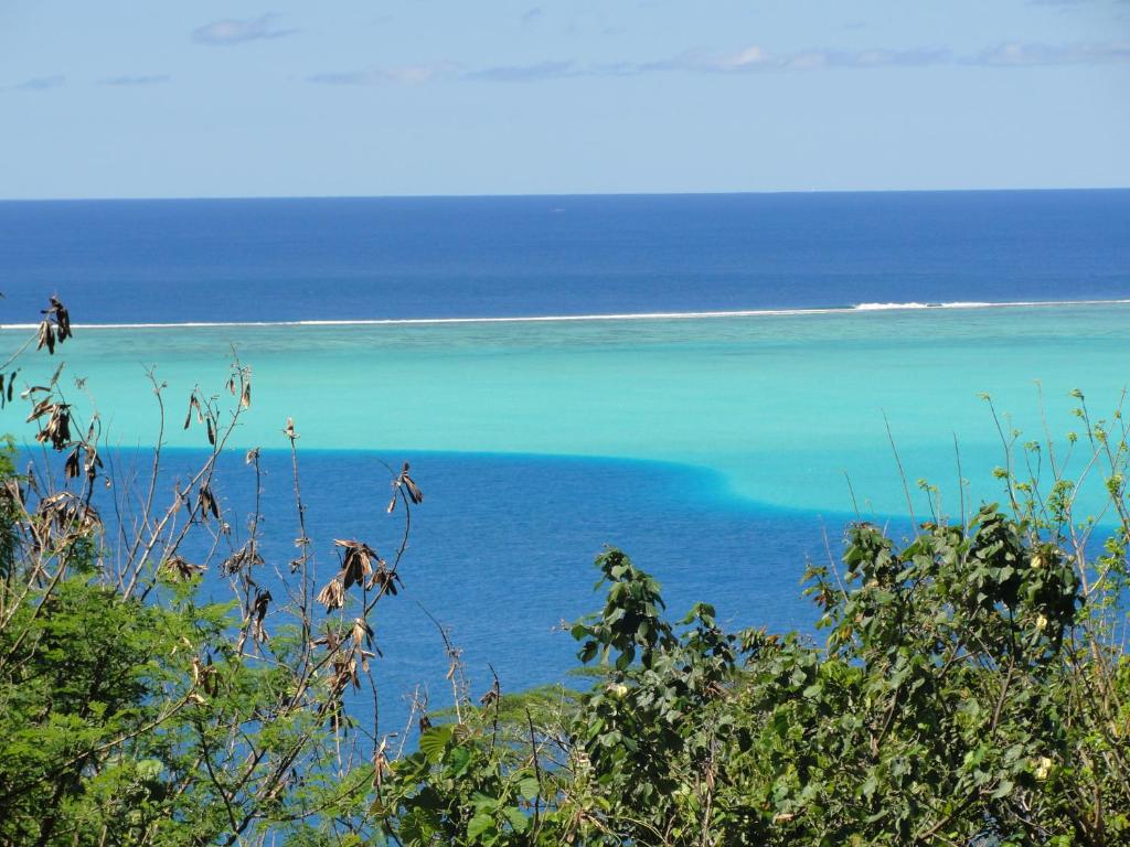 a view of the ocean with people in the water at Hôtel Atiapiti in Opoa