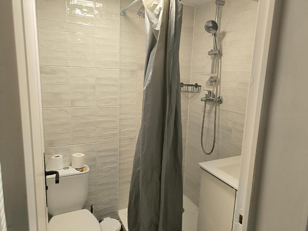 une salle de bain avec une douche avec des toilettes et un lavabo dans l'établissement Studio à 5 min du M7 Villejuif, à Villejuif