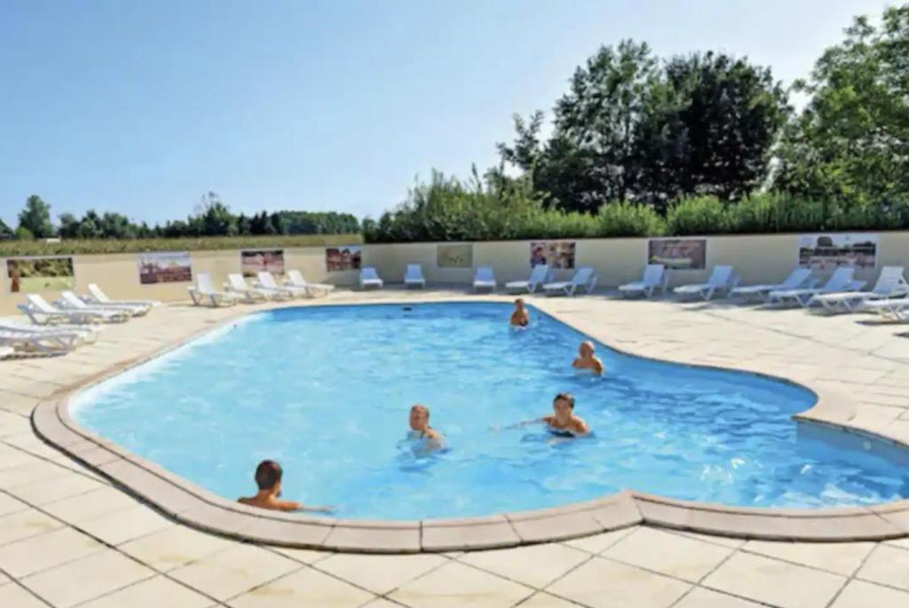 a group of people swimming in a swimming pool at Mobilehome climatisé avec TV pour 4 à 6 personnes in Boofzheim