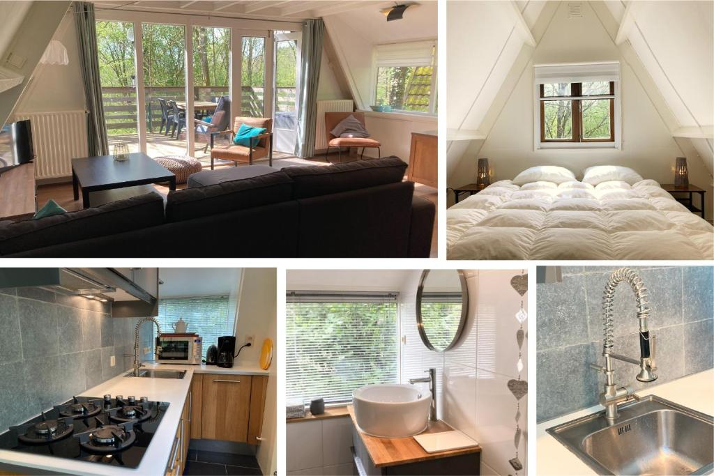 un collage de fotos de una casa pequeña en Boshuis Bonbon - Chalet in Durbuy, en Durbuy