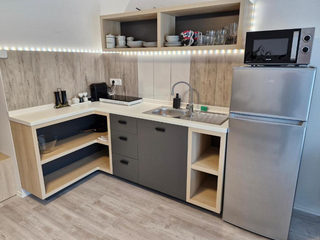 Kuchyň nebo kuchyňský kout v ubytování Apartma Vovk