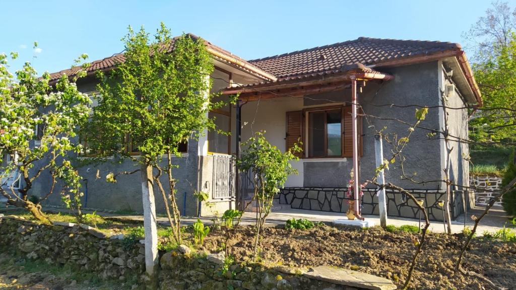 una pequeña casa con un árbol delante en Spring Village Home, en Përmet