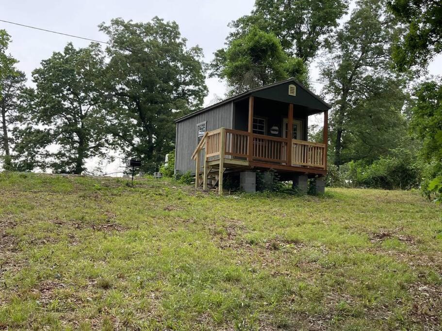 a small cabin on a hill in a field at Camping Cabin with private Bathroom in Maumee