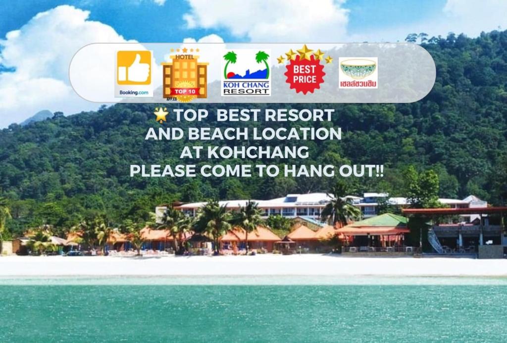 a sign for the top resort and beach location at koh chang at Koh Chang Resort in Ko Chang