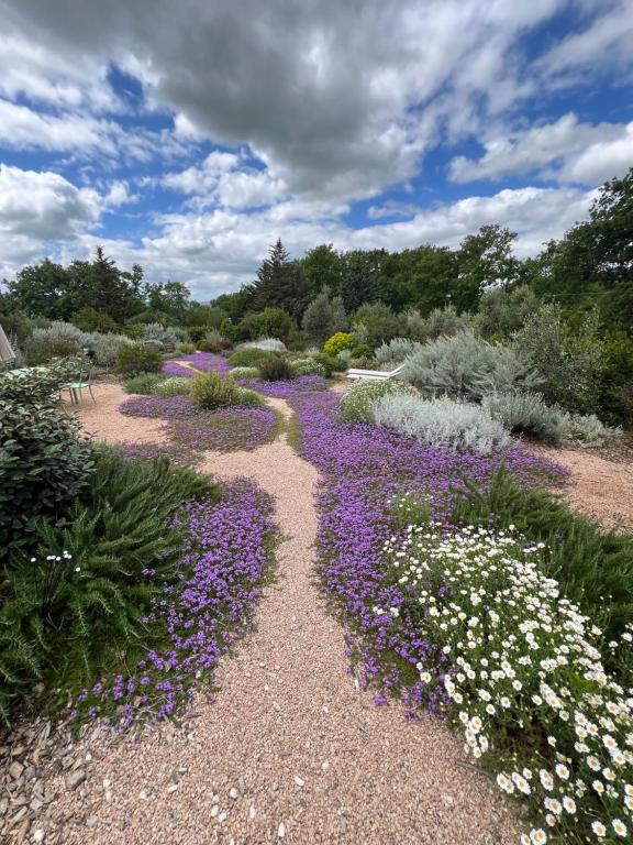a garden filled with purple and white flowers at Casale Terre Rosse in Saturnia