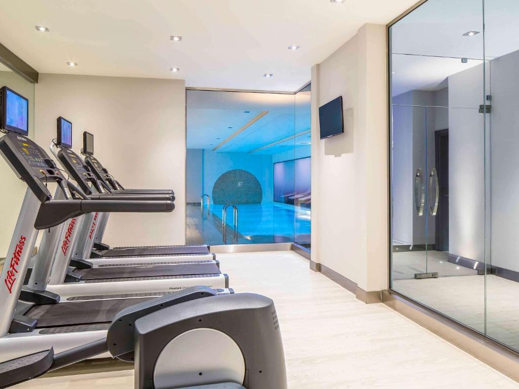 a gym with a treadmill and a swimming pool at Novotel Istanbul Bosphorus Hotel in Istanbul
