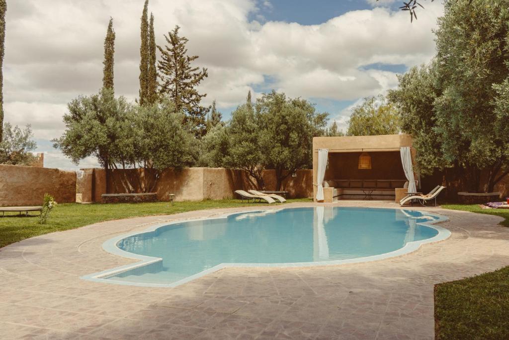 een zwembad in een tuin met een patio bij EdenAtlas in Amizmiz