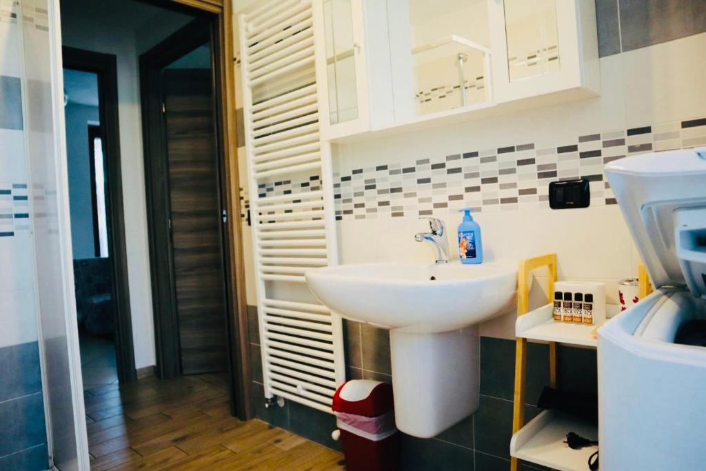 y baño con lavabo blanco y aseo. en Appartamento Paradise, en Borgo Ticino