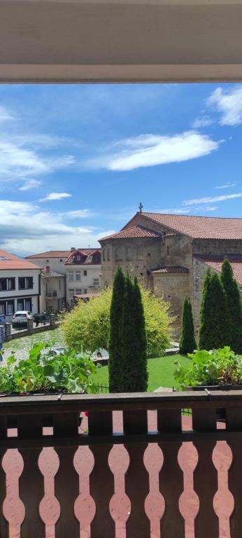 a view of a garden from a balcony at St.Sofia Garden in Ohrid