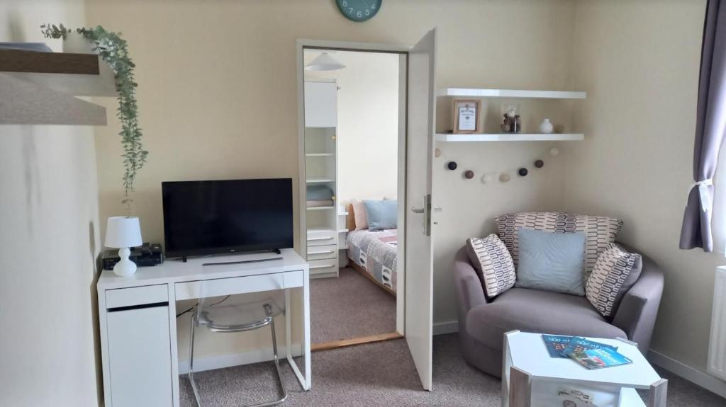 Televízia a/alebo spoločenská miestnosť v ubytovaní Chill Apartman Hévíz