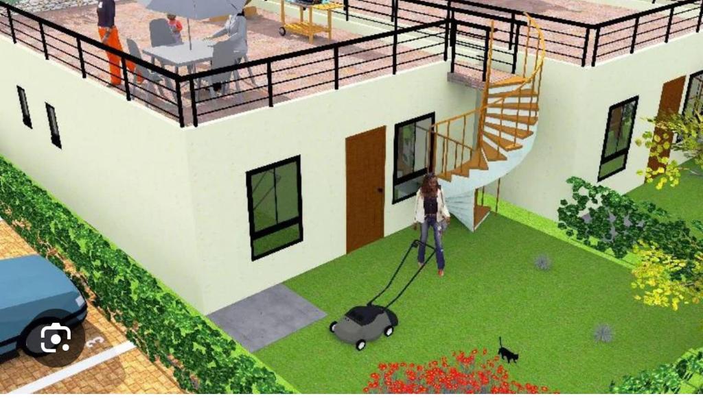 una persona en un patio con un perro con una correa en Unity homes #G08 en Eldoret