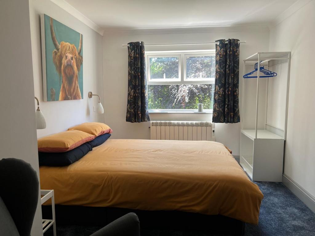 卡姆爾福德的住宿－Highmead House，一间卧室设有两张床和窗户。