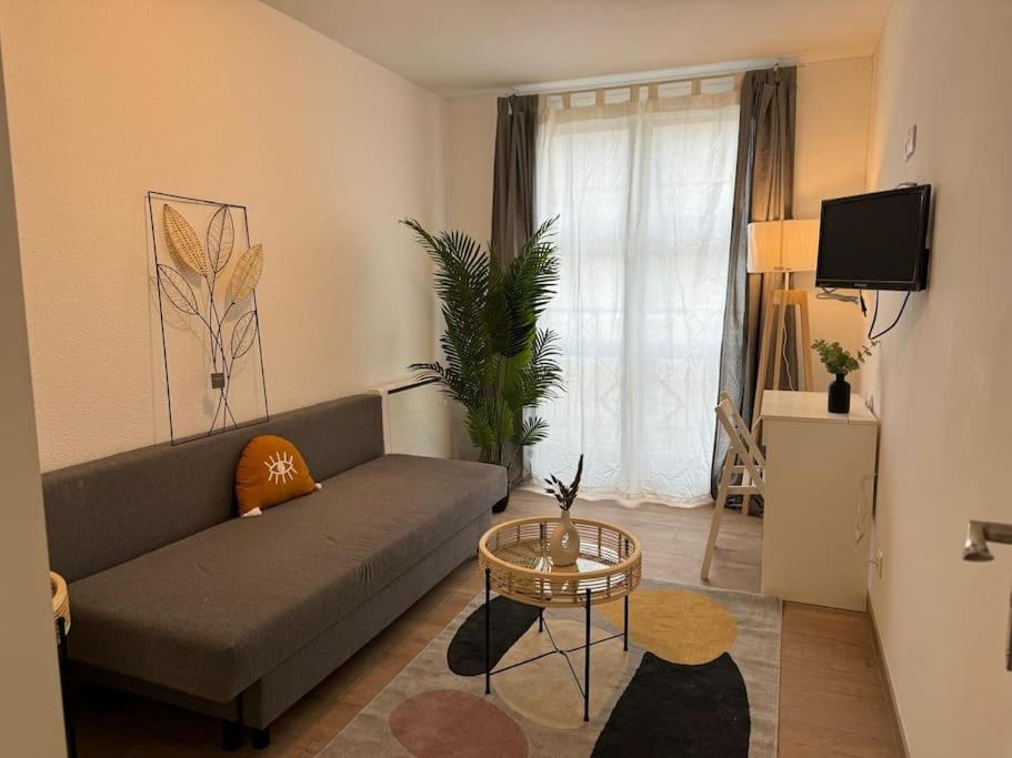 un salon avec un canapé et une table dans l'établissement Appartement 2 chambres avec cuisine Gare, à Grenoble