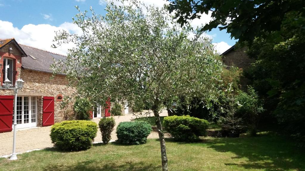 een boom in een tuin voor een huis bij Brimbilly, maison de charme in Guenrouet