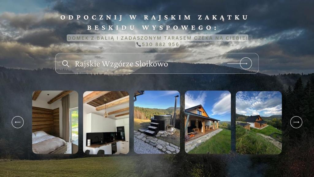 uma colagem de fotos de um quarto e uma casa em Rajskie wzgórze słoikowo 