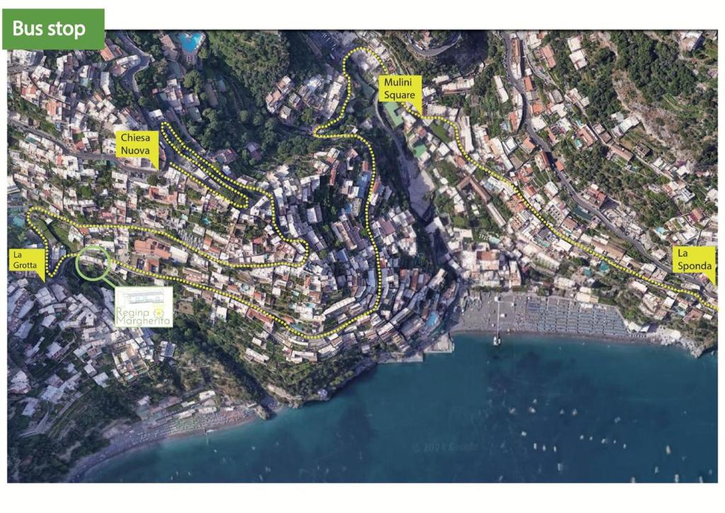 a map of a city with yellow markers on it at Regina Margherita in Positano