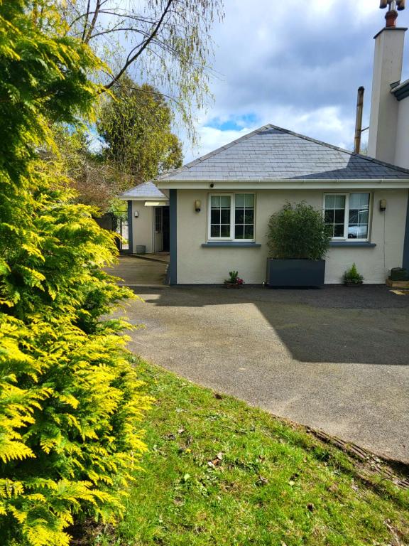 una casa blanca con una entrada delante de ella en Lissadell Lodge, en Wexford