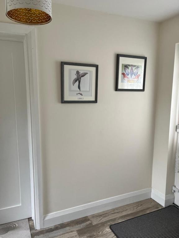 two framed pictures on a white wall in a living room at Kilmactrasna Cottage in Carrickmacross