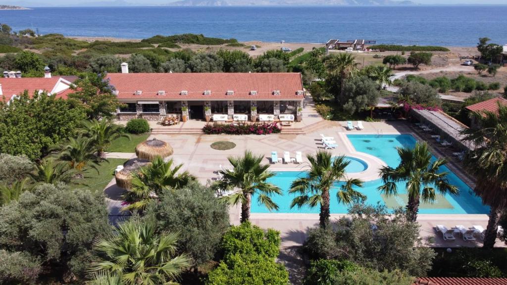 an aerial view of a resort with a swimming pool at Flow Datca Surf & Beach Hotel in Datca