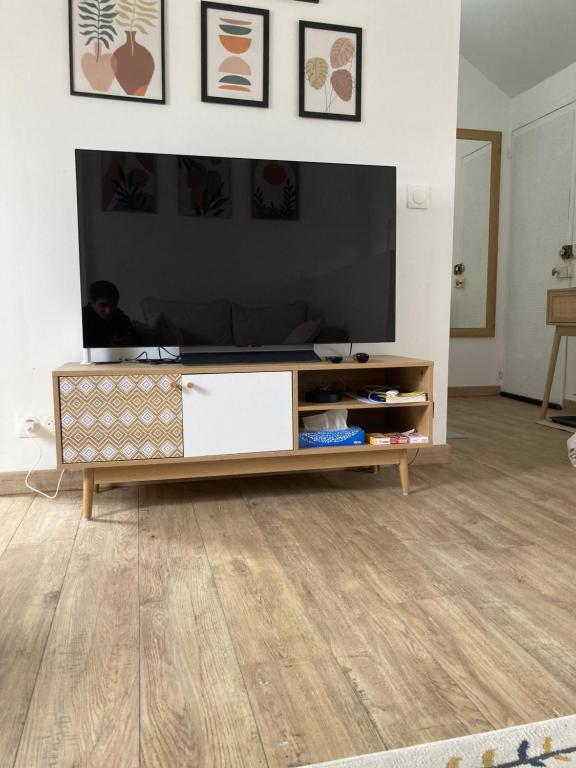 een woonkamer met een grote flatscreen-tv bij Studio confortable et fonctionnel proche gare in Méru