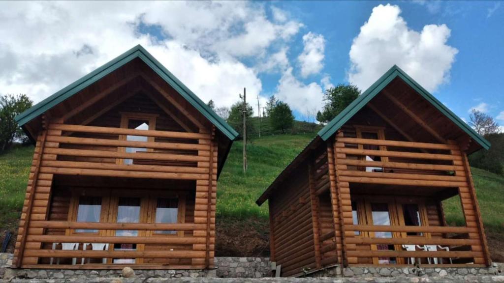 Cabaña de madera con 2 ventanas en un campo en Cottages Jasavić, en Plav
