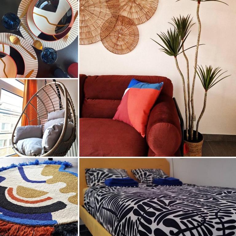 a collage of pictures of a room with a bedroom at Hakuna Matata @ Opera in Antwerp