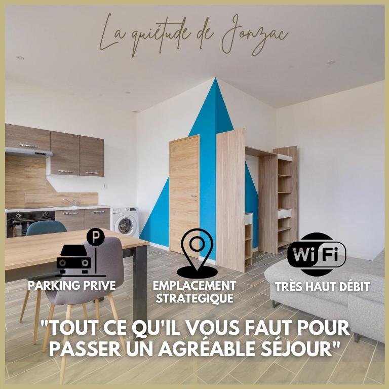 une cuisine avec un panneau indiquant notre huile g votre faute notre passager euh agréable dans l'établissement La quiétude de Jonzac, à Saint-Ciers-sur-Gironde