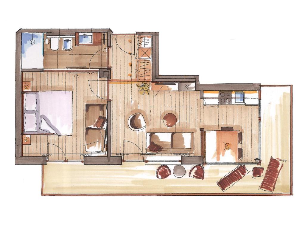 a drawing of a floor plan of a house at Appartement Hotel Erlhof Deluxe in Lutago