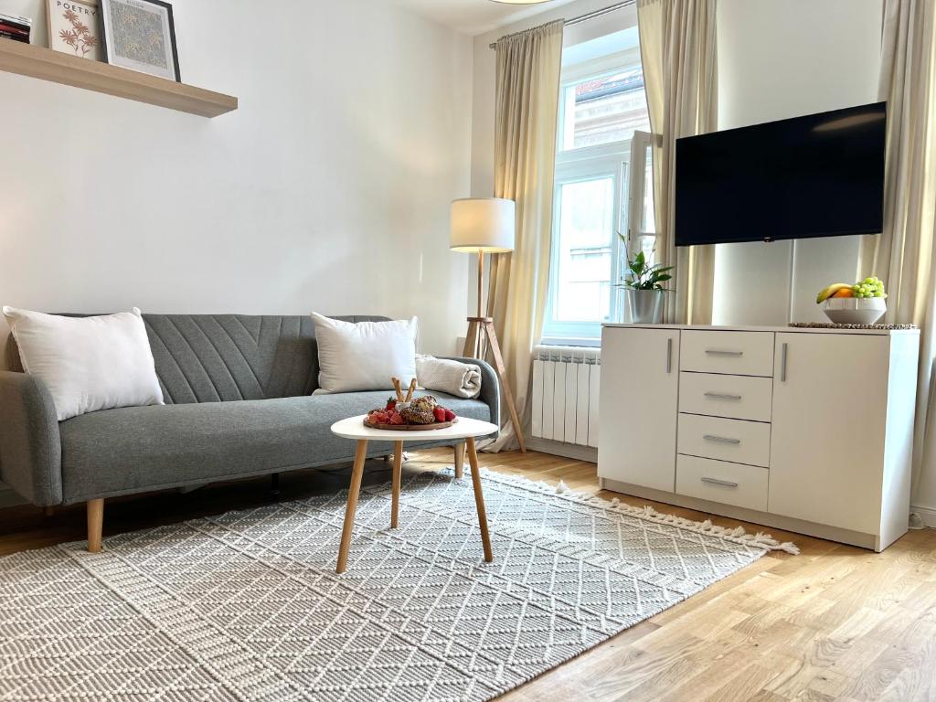 TV a/nebo společenská místnost v ubytování Treetess City Centre Prague Apartments