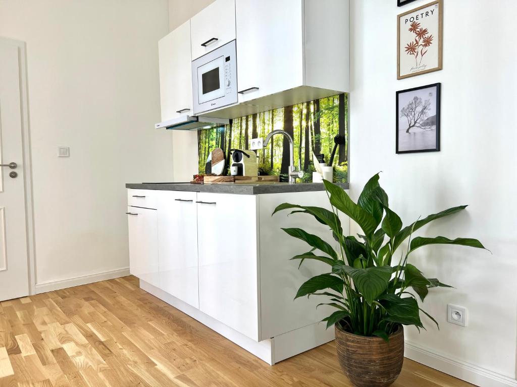 Kuchyň nebo kuchyňský kout v ubytování Treetess City Centre Prague Apartments