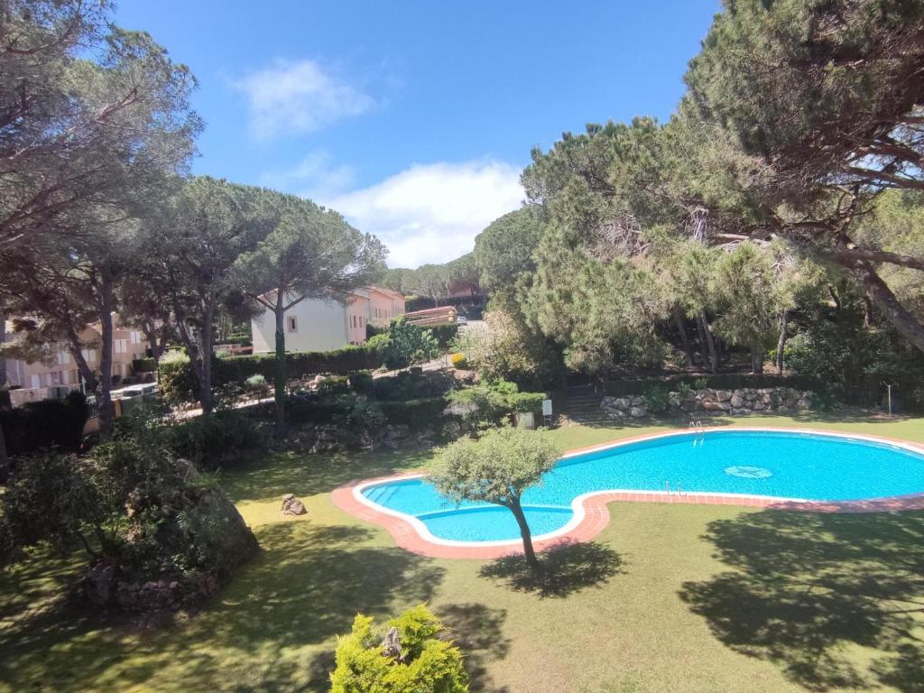 an overhead view of a swimming pool in a yard with trees at Casa Sant Feliu de Guíxols, 4 dormitorios, 7 personas - ES-209-80 in Sant Feliu de Guixols
