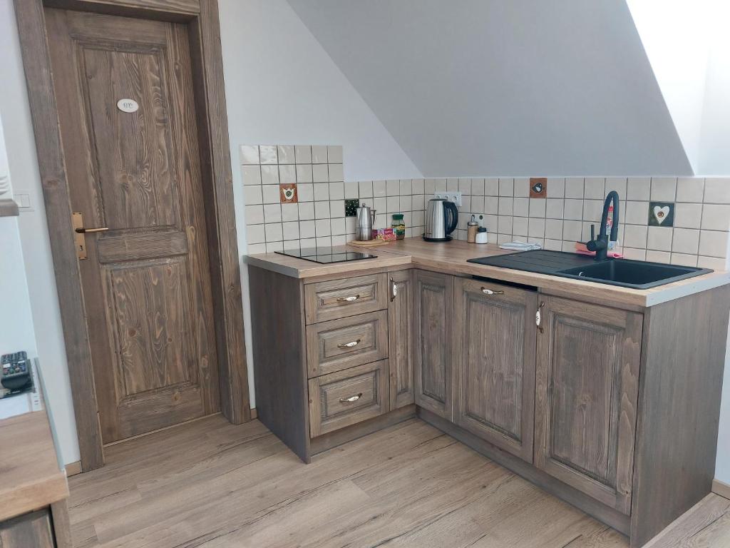 Kuchyň nebo kuchyňský kout v ubytování Apartmány Ema a Ela
