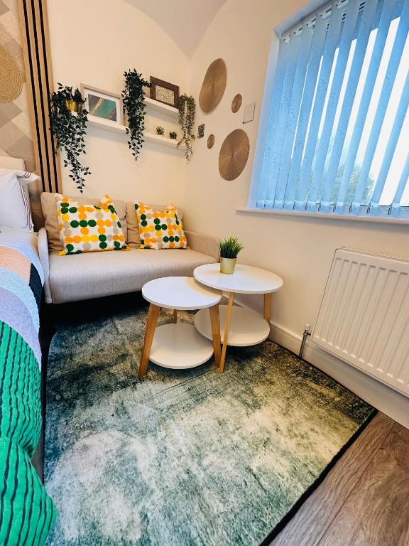 Posezení v ubytování R-4 Newly Renovated Private self contained Room in Selly Oak Birmingham with own Kitchenette and shared bathroom between two rooms