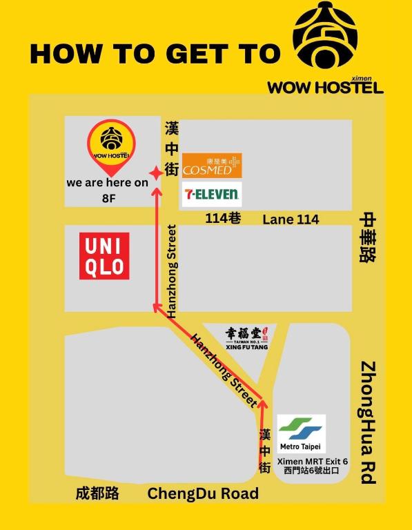 Certifikát, hodnocení, plakát nebo jiný dokument vystavený v ubytování Ximen Wow Hostel