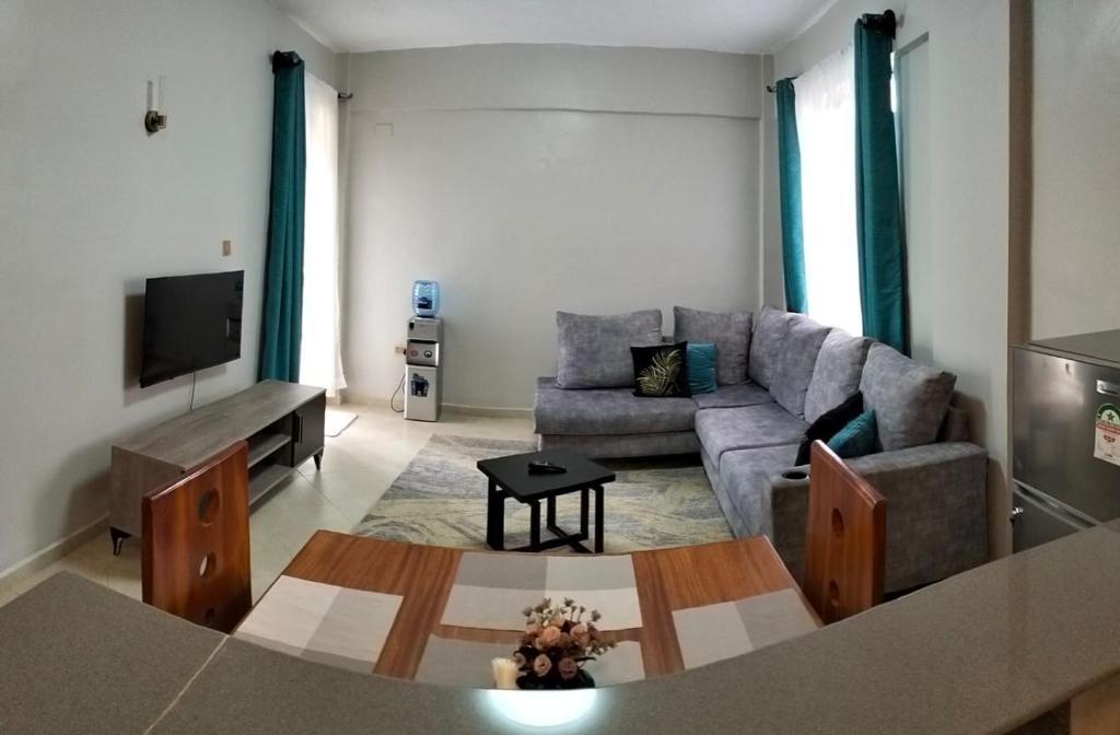 uma sala de estar com um sofá e uma televisão em JNJ luxury homes em Naivasha