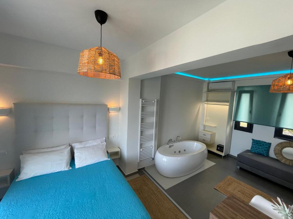 Posteľ alebo postele v izbe v ubytovaní Rethymno Hills Apartments