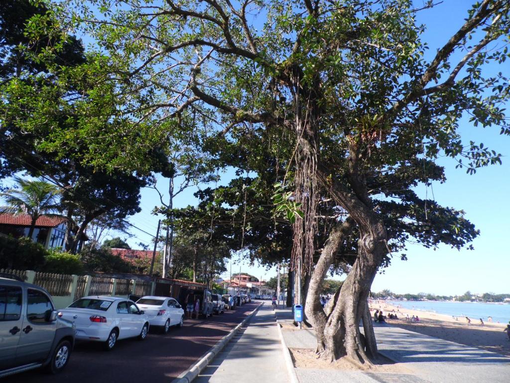 uma rua com árvores ao lado da estrada em Pousada Casa dos Sonhos em Rio das Ostras