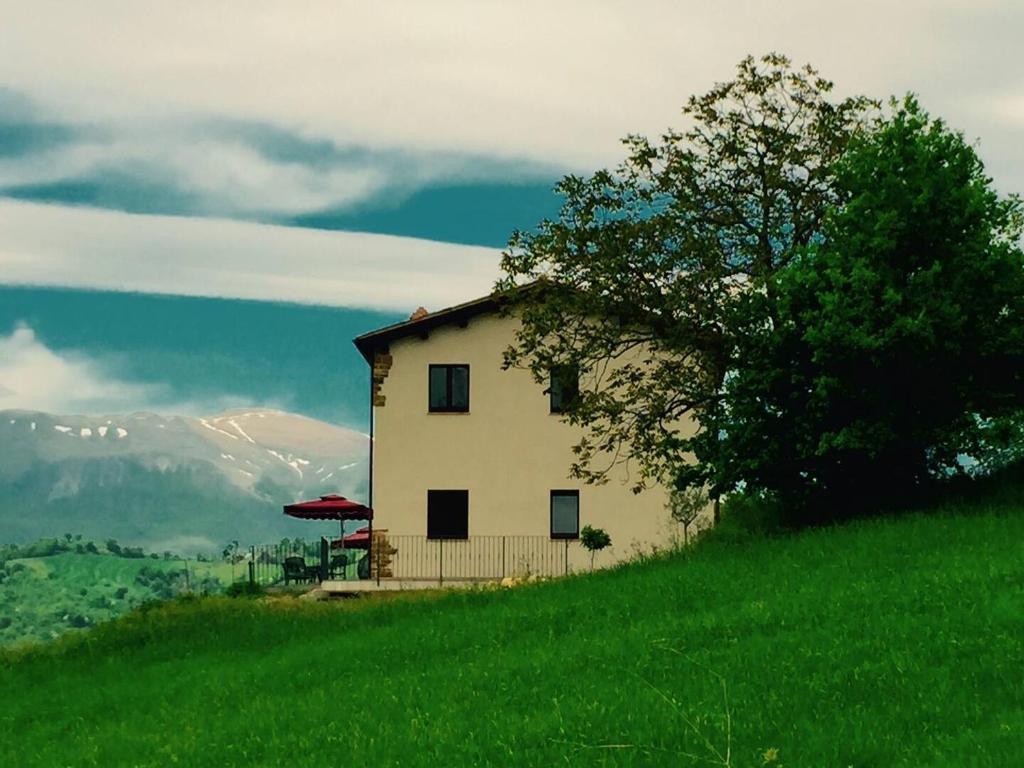 a house on the side of a hill with a tree at Casa Raphael, Amandola in Amandola