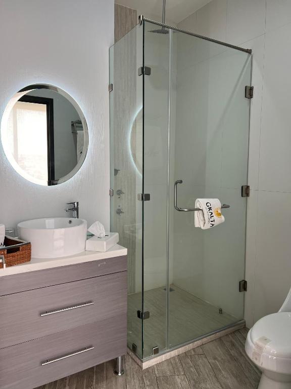 Koupelna v ubytování Hotel GRALTA