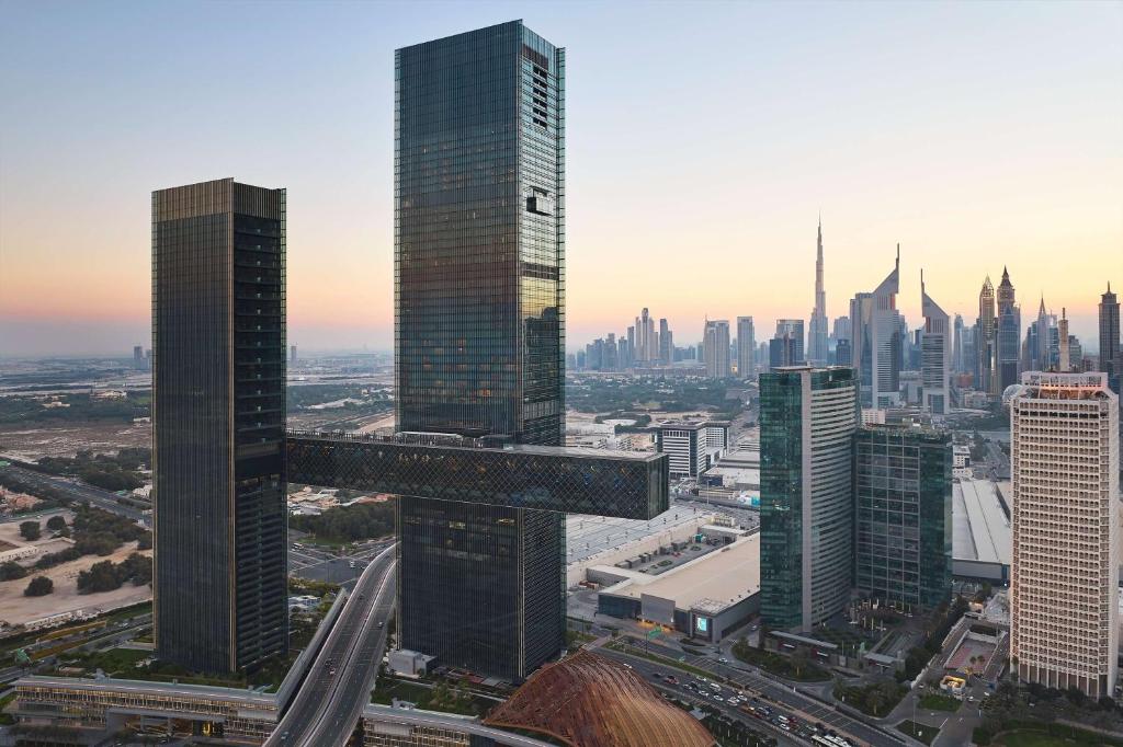 an aerial view of a city with tall buildings at SIRO One Za'abeel in Dubai